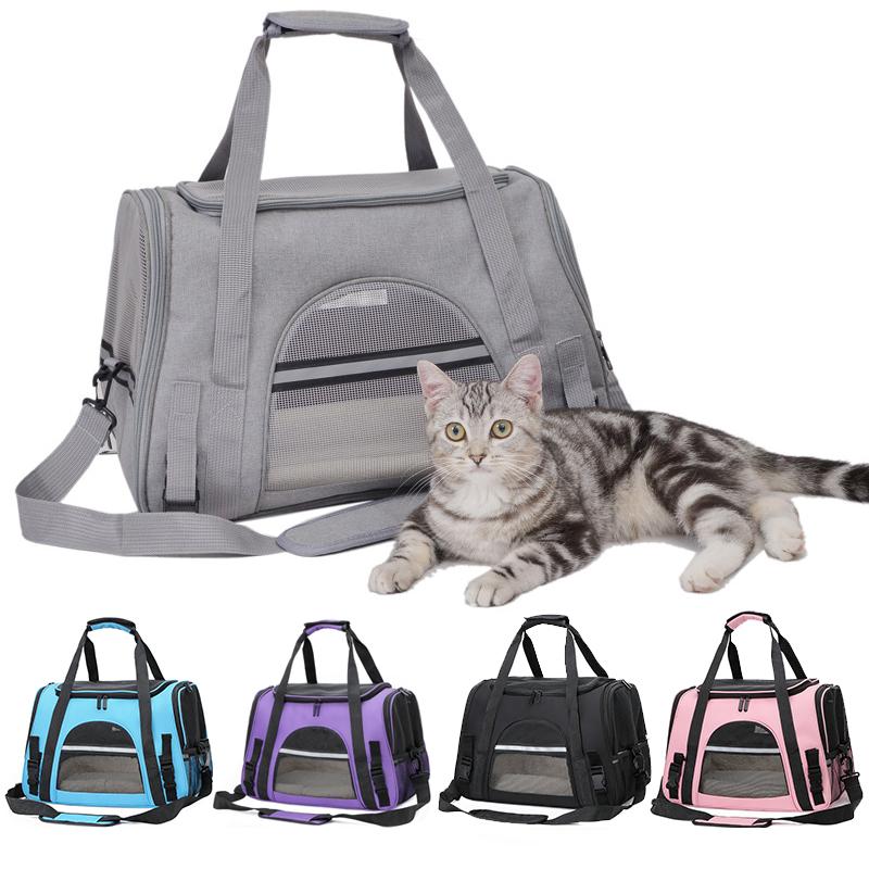 Foldable Cat Bags Soft-Sided Portable Dog Carrier Mesh Breathable Carrier Bags Foldable Cats Handbag Travel Pet Bag Transport Bag