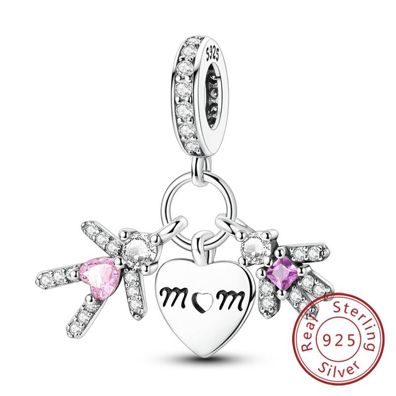 Оригинальный медный шарм-бусина ко Дню матери, шарм-подвеска в виде сердца любви и семьи, подходит для браслета, женские ювелирные изделия, подарки