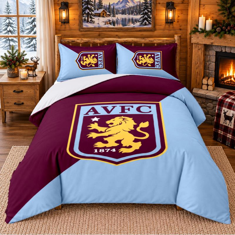 Printed 3Pcs Bedding Set Aston Villa Football Pattern Bed Sheet Pillowcase For Bedroom Decor