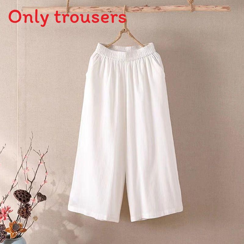 Casual Cotton Linen Wide Leg Pants For Women With Elastic Waist And Pockets For Summer Comfort