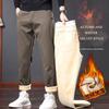 Men's Casual Pants Autumn Winter Loose Straight Leg Thick Fleece Belt Light Business Trousers Warm Comfortable Fit