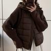 Модная женская короткая куртка Зимние куртки С капюшоном Вязаные рукава Свободная Толстая Теплая Женская парка
