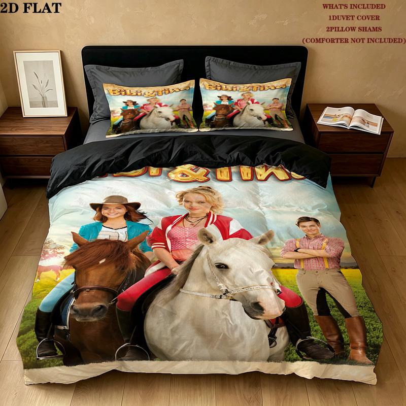 Bibi Tina Pattern Bedding Quilt Set Quilt Cover Pillowcase Home Birthday Gift(1 * duvet cover + 2 * pillowcase, without core)
