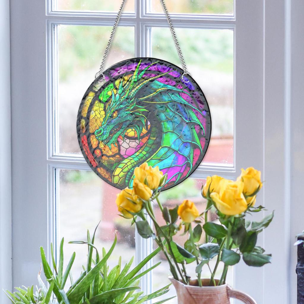 Dragon Ornament Stained Glass Window Hanging Panel Decorative Acrylic Colorful for
