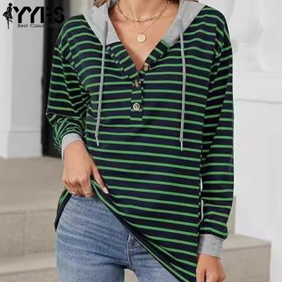 Женская мода повседневные толстовки с капюшоном и длинным рукавом с принтом в полоску