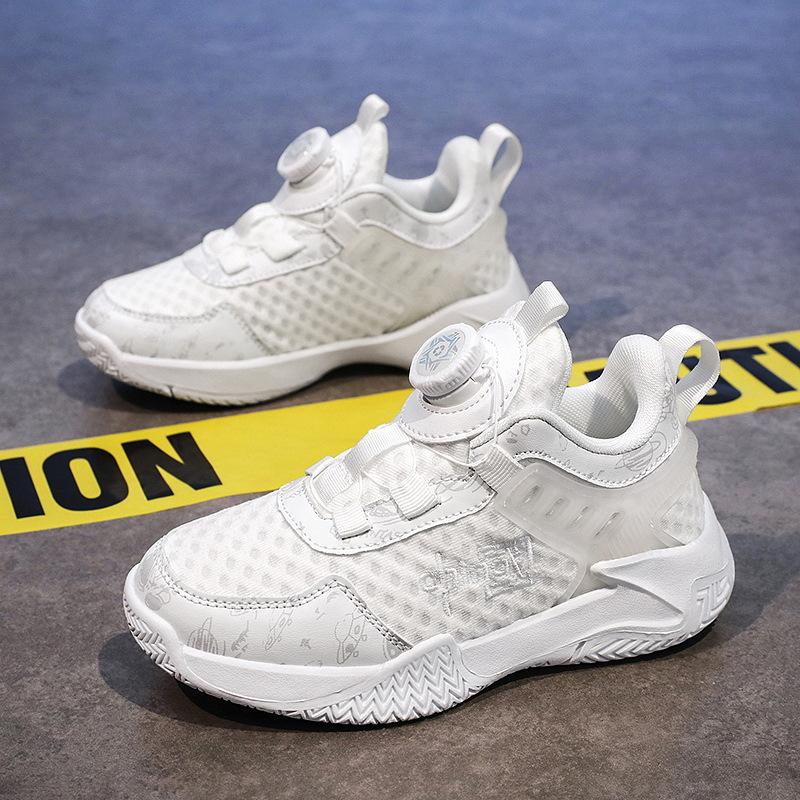 Спортивная обувь для мальчиков 2025 года, детская обувь с вращающимися кнопками и сеткой, кроссовки для детей среднего и старшего возраста, баскетбольные кроссовки с двойной сеткой