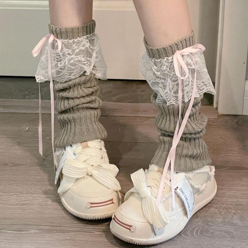 Knitted Streamer Long Socks Soft Leg Warmers Japanese Y2K Ankle Warmer Princess Style