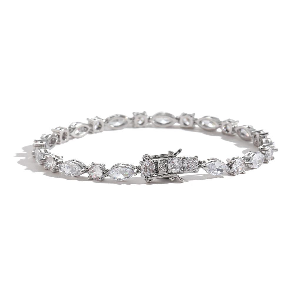 Mixed Cut Round and Marquise Cubic Zirconia Tennis Bracelet 18K Gold Plated Brass Bling Hip Hop Jewelry for Women