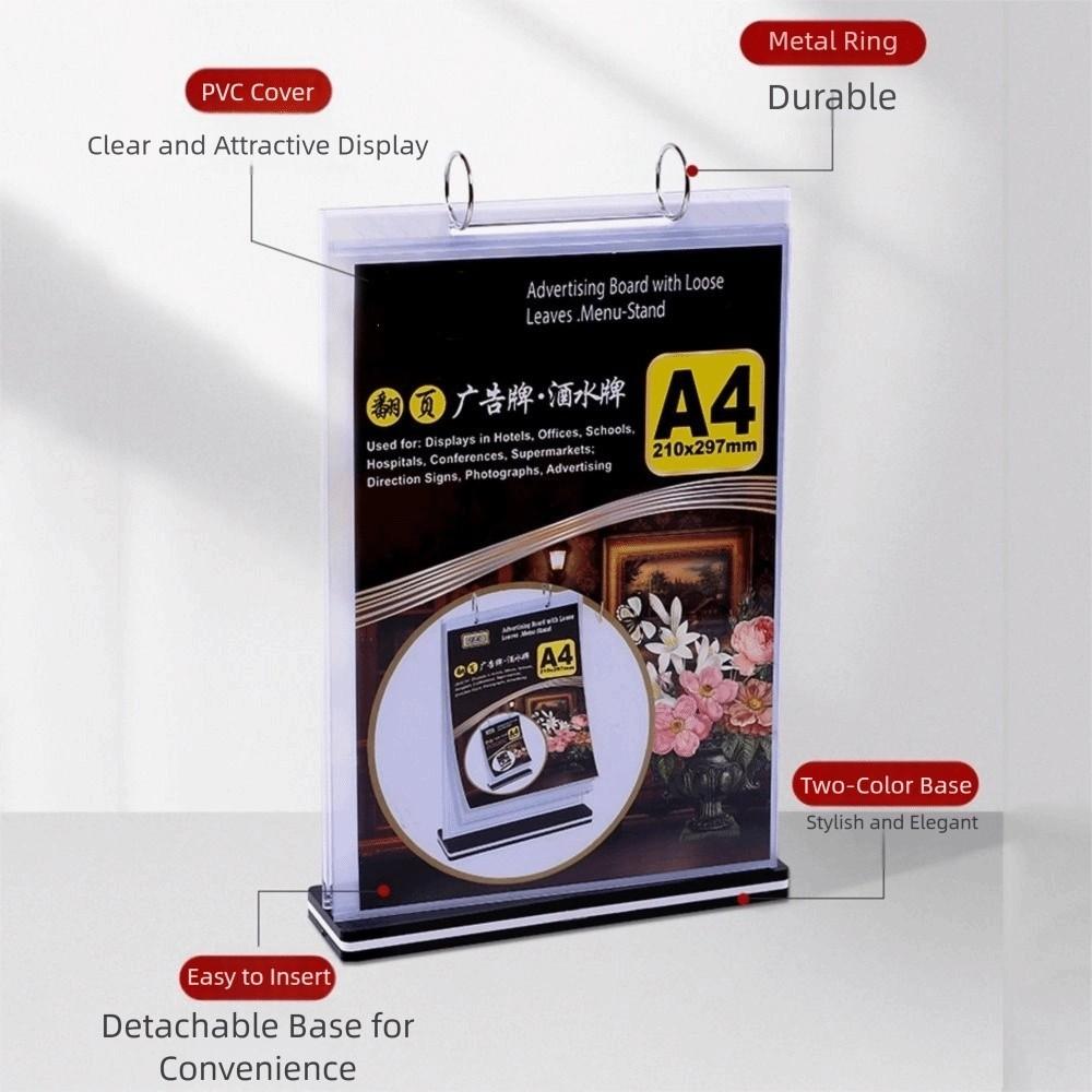 Clear PVC Poster Holder Sturdy Base Pageable Folder Convenient Menu Display Stand Restaurant