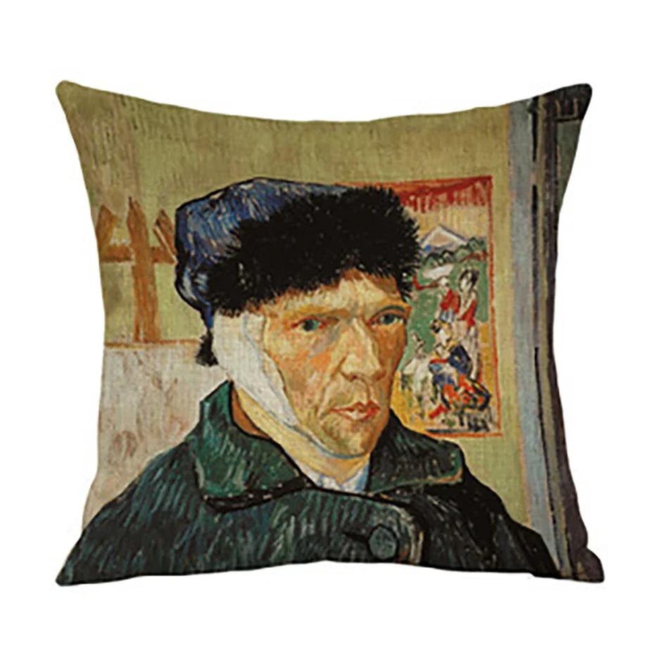 Van Gogh Painting Pillow Case Home Decor Linen Cushion Cover for Sofa Aesthetic Pillow Cover Star Night Sunflower Self-portrait