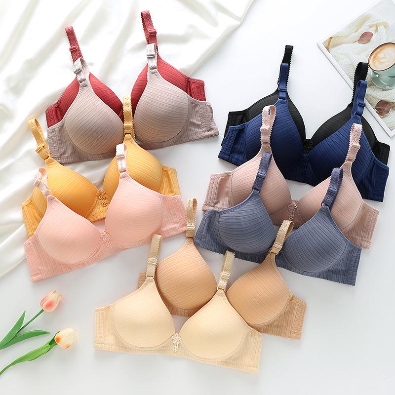 Gathering Stripe Soft Molded Cup Bra for Middle-Aged and Elderly Women