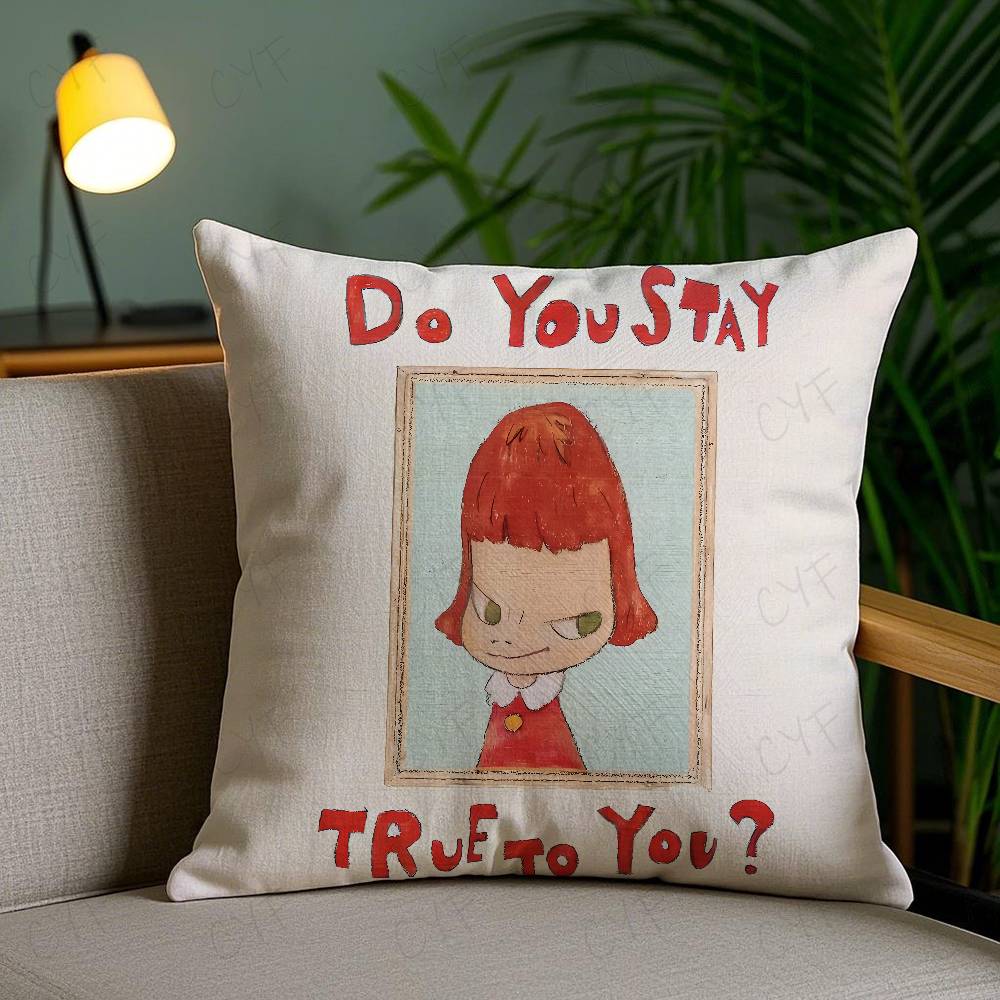 Yoshitomo N-N-Nara Pillow Case Safe Custom Photo Pillow, Anti-fade Brushed Fleece Cushion, Maternal & Infant Safe.