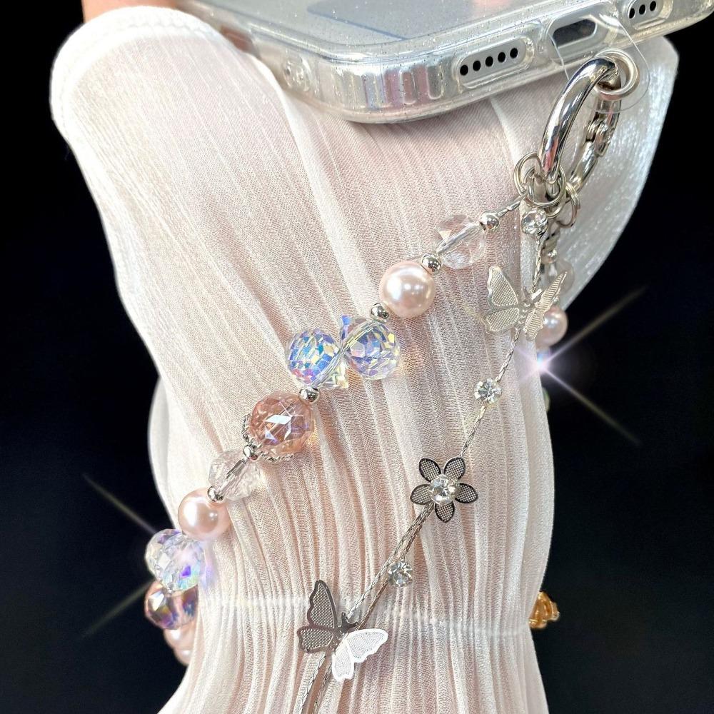 Anti-Lost Mobile Phone Lanyard Strap Butterfly Crystal Bag Pendant Fashion Car Keychain Ornament