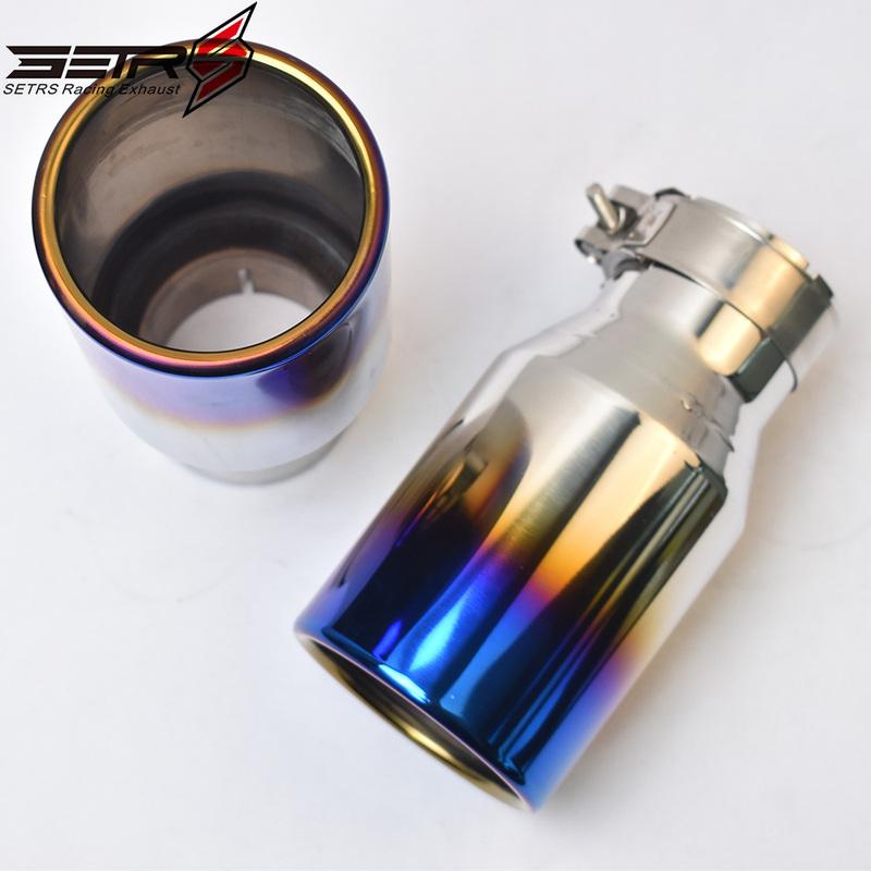 1Pc Universal Brunt Blue Stainless Steel Flat Flange Exhaust Pipe Curly Muffler Tip