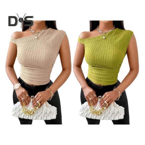 Женские топы асимметричного дизайна, топы обычного кроя, асимметричный косой воротник, короткий рукав, тонкие топы, повседневная одежда