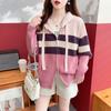Цветной полосатый вязаный кардиган на молнии с капюшоном для женщин, осень 2023, элитный женский свободный свитер, кардиган, женские топы