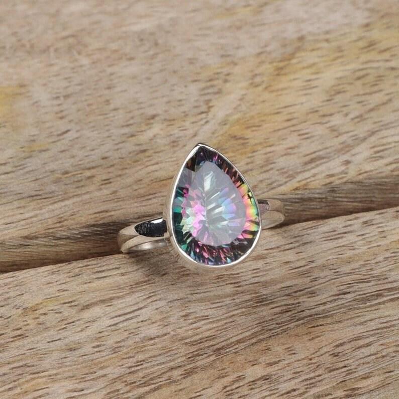 Mystic Topaz Ring, Handmade Ring, Bezel Ring, Pear Ring, Gift For Her, Solid Ring, 925 Sterling Silver