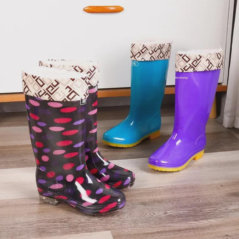Женские водонепроницаемые нескользящие высокие сапоги из коровьей кожи в горошек для работы на кухне, 2025 г.