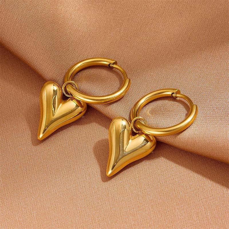 316L Stainless Steel Necklace for Women Vintage Heart Pendant Bracelet Earrings Shiny Zircon Anklet Trendy Wedding Party Shining Gold Color Jewelry