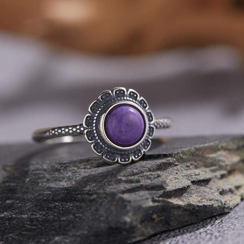 Серебряное кольцо S925 стерлинговое серебро, натуральный красный и зеленый агат, фиолетовый драконий кристалл, морской синий цвет сокровища, тайское серебро, этнический узор