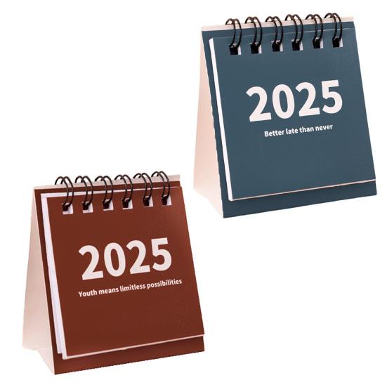 2Pcs 2025 Desk Calendar Mini Desktop Standing Flip Calendar Portable School Stationery Learning Planner Pocket Calendar