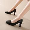 Французские туфли-лодочки с квадратным носком женские 2025 на высоком каблуке женские на толстом каблуке профессиональные рабочие туфли этикет черные рабочие кожаные туфли