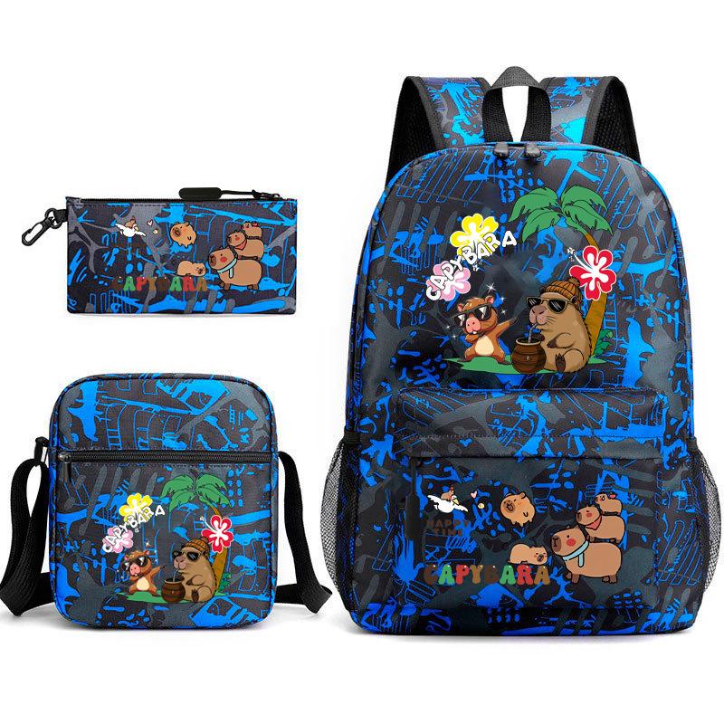 New Kapibara Student School Bag Fashion Popular Backpack Shoulder Bag Pencil Bag Three-piece Set