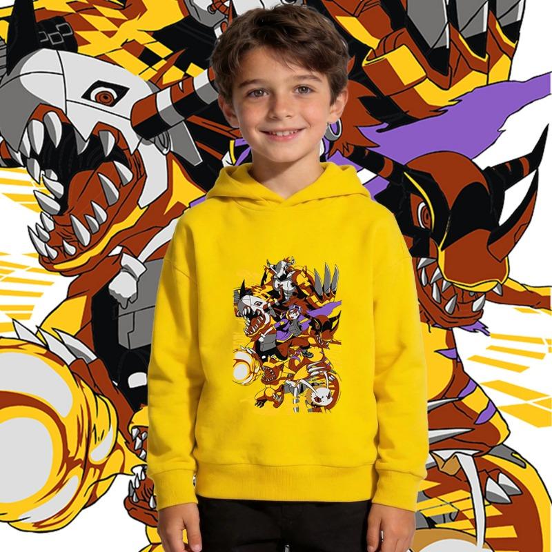 Худи с принтом аниме Digimon Koromon, Эволюция, для мальчиков и девочек, с флисовой подкладкой, теплое, пуловер, осень, зима, детская повседневная одежда