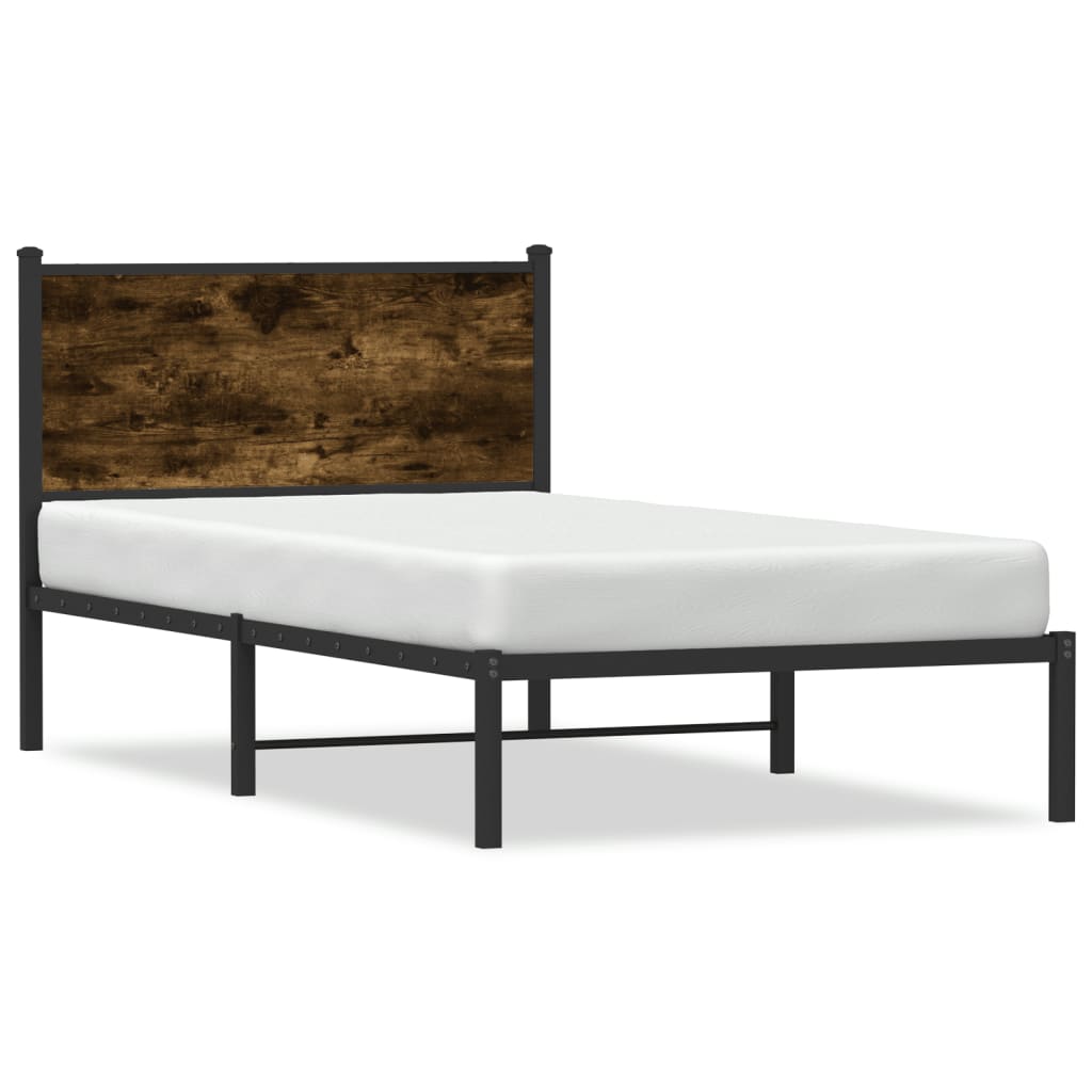 Metal Bed Frame without Mattress Smoked Oak Finish 107 x 203 cm