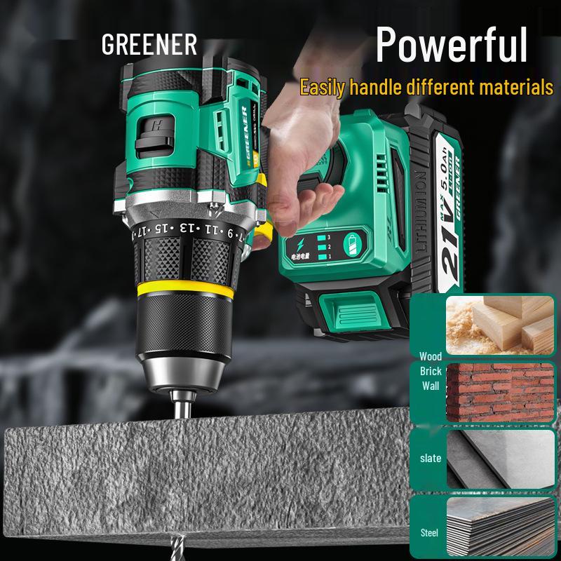 **Green Forest Impact Brushless Lithium Hand Drill: Multi-functional, High Power, Small Household Drill for Wall Chipping and Hole Drilling.**