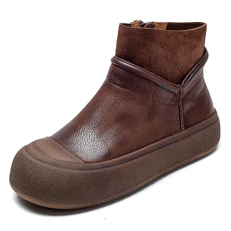 Модная зимняя обувь GKTINOO из натуральной кожи, ботильоны до щиколотки с круглым носком, 2025, ручной работы, женские мягкие балетки на плоской подошве, удобные ботильоны с боковой молнией, размер 40