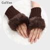 Warm Sheep Wool Knitted Faux Rabbit Fur Couples Fingerless Mittens Wrist Gloves Exposed Finger