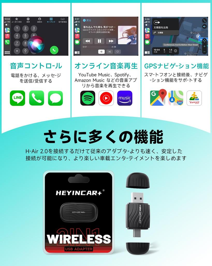 Беспроводной адаптер HEYINCAR+ с двухсторонней головкой, беспроводной адаптер CarPlay/Android Auto, беспроводной CarPlay &