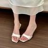 White Moonlight! Satin Word with High Heels Cool Slippers Women's Summer New Stiletto Muller Shoes