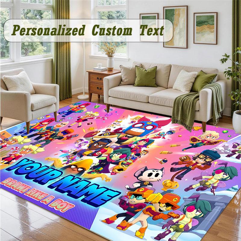 Crystal Velvet Square Rug Custom NameBrawl Stars Pattern Non Slip Home Floor Decor Rug