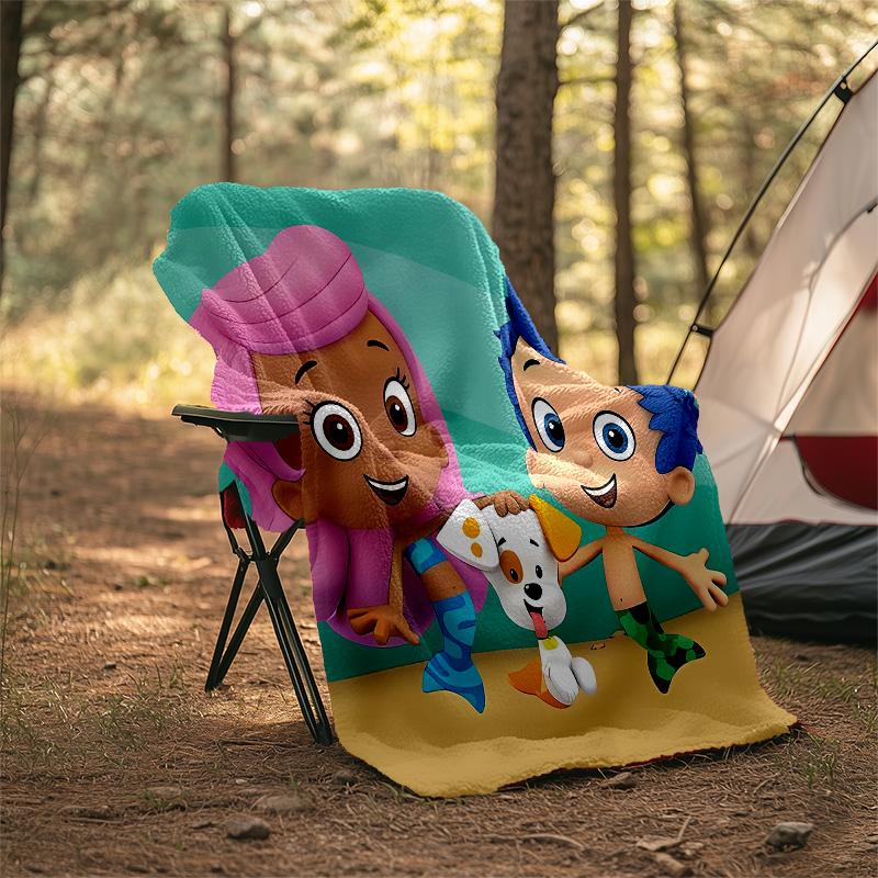 1pc Bubble guppies1 Theme Blanket - Digital Print, Polyester, Cozy for All Seasons, Perfect for Outdoor, and Travel