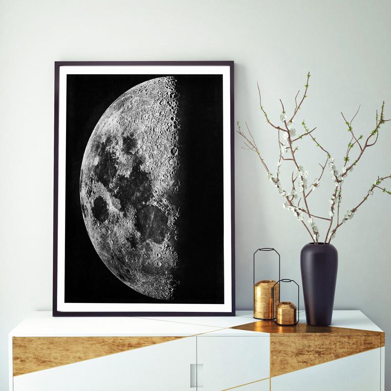 Черно-белая луна Галерея Настенная живопись Холст Картины Постеры и принты Современные настенные картины для офиса Домашний декор Без рамки