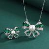 Jewelry Two-Piece Fritillary Pearl Gemstone Bow Necklace Ring Emerald Gemstone Pendant