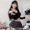 Sex Underwear Pure Desire Student Uniform JK Plaid Mini Skirt Low Neckline Sweater Sexy Suit Female