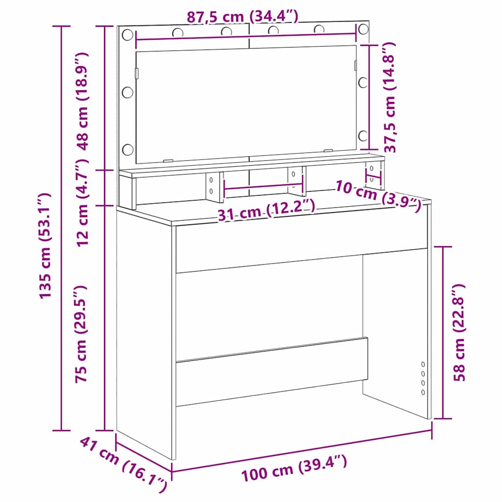 Makeup Table with Shelf Black Oak Effect 100 x 41 x 135 cm