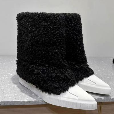 Женские ботильоны на платформе с мехом и острым носком, зима 2025, новые повседневные туфли «Челси», короткие, плюшевые, теплые, для ходьбы, для снега, Botas Mujer