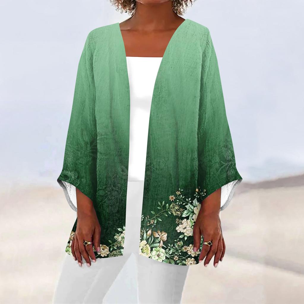 Women's Casual Fashion Retro Printed Lightweight Medium Length Jacket Cardigan