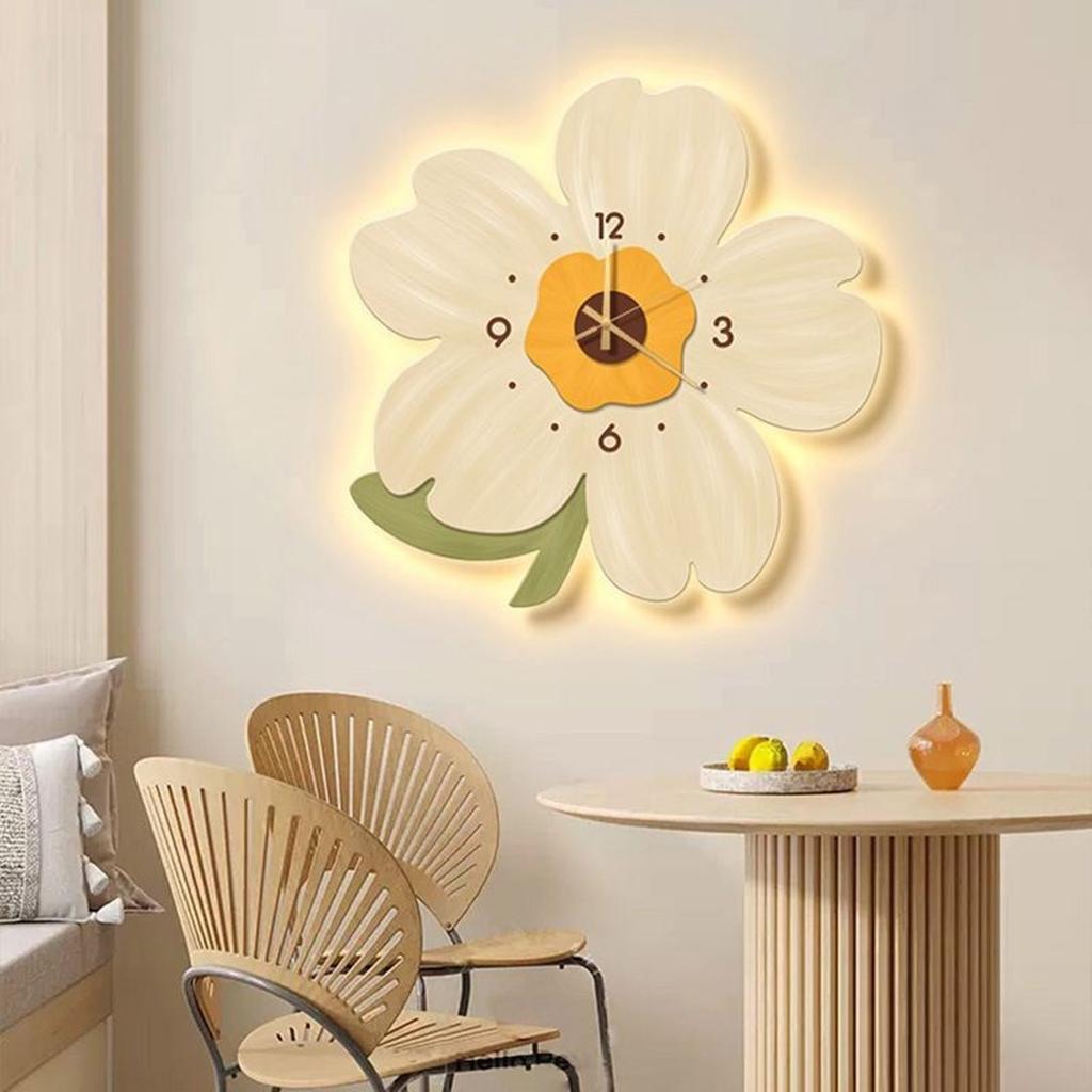 Creative Flower Decors Wall Clock With Built In Light Perfect For Bedrooms Living Room Battery Operated Wall Clock
