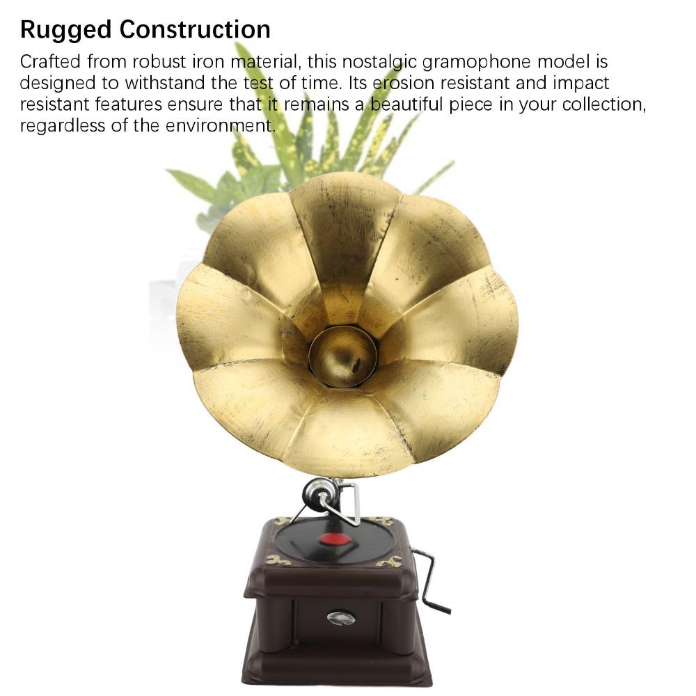 2pcs Iron Record Player Model Red Bronze Gramophone Ornament Gramophone Turntable Home Decor