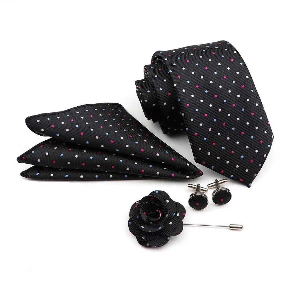 Роскошный комплект мужских галстуков, деловой галстук, комплект запонок, мужской галстук из полиэстера, носовой платок в горошек. Карманный платок