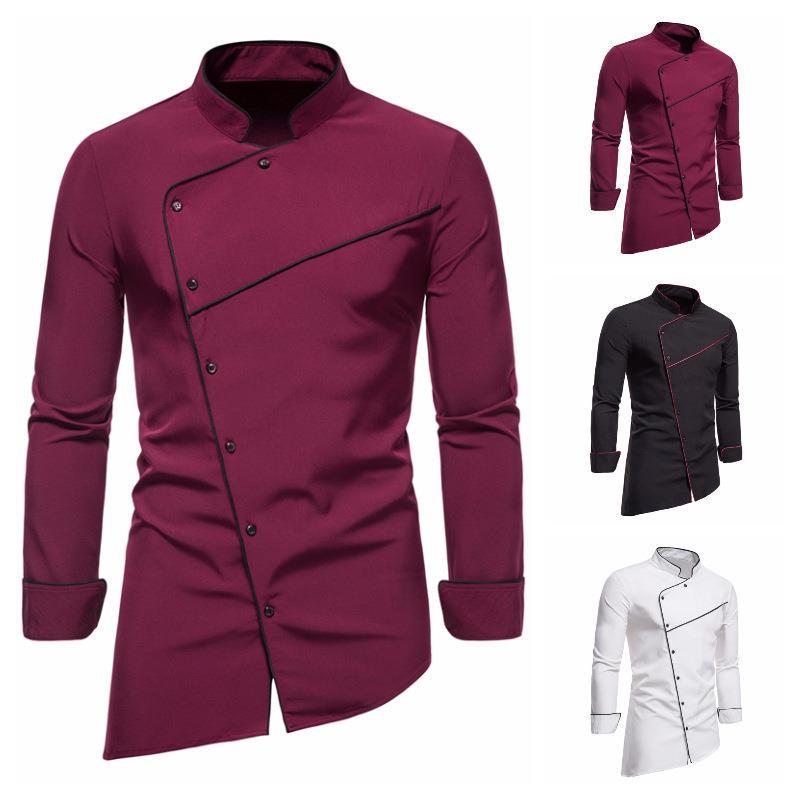 Men's 2025 Solid Color Stand Collar Long Sleeve Plus Size Formal/Casual Shirt, European Fit.
