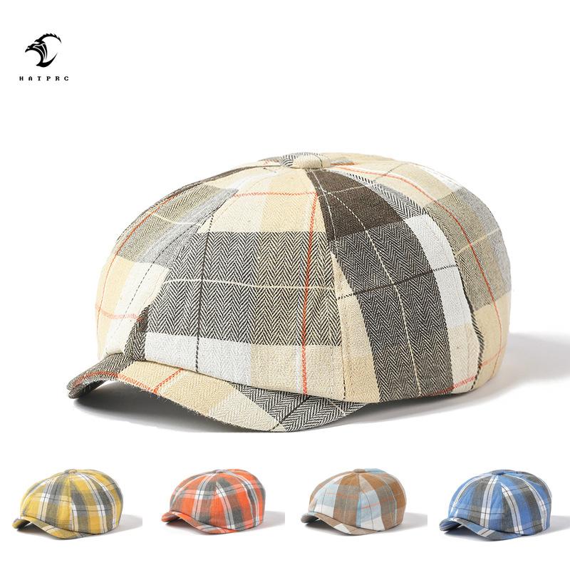 Восьмиугольная кепка в литературном стиле, берет в клетку в стиле ретро, мужская кепка газетчика, женская кепка в европейском и американском стиле