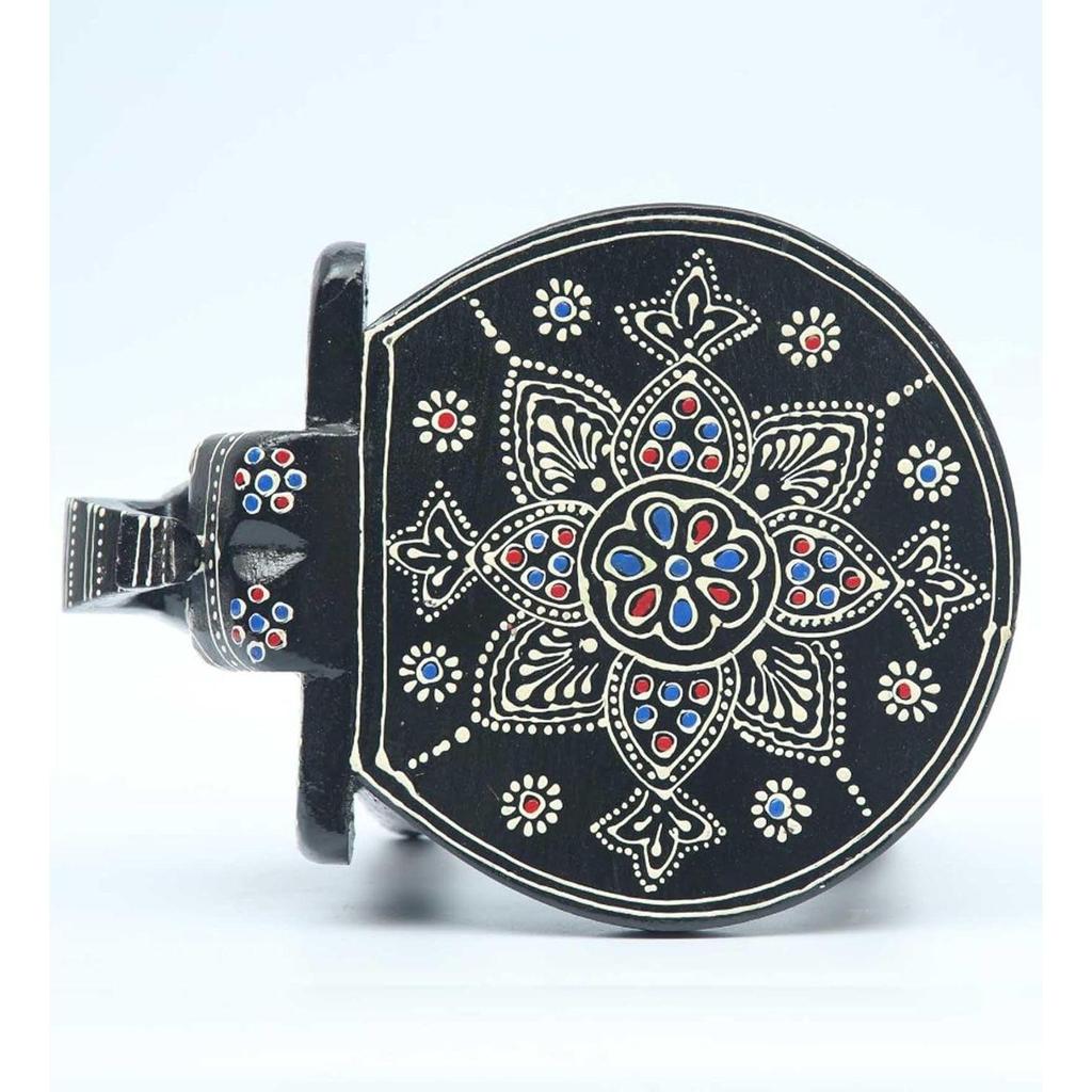 Wooden Painting Decorative Rajastani Painted Elephant Stool Home Decorative Items Showpiece(8 Inch) (Black)