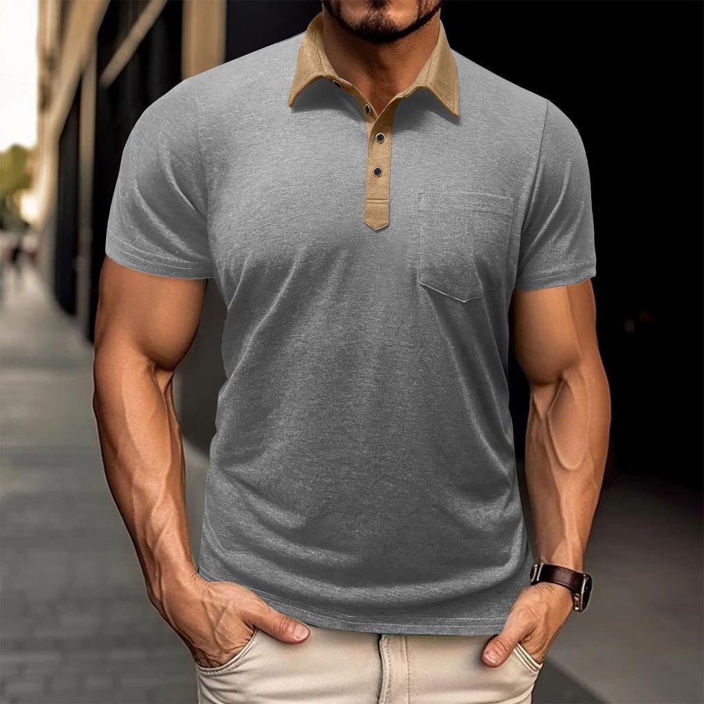 Мужская рубашка с коротким рукавом Мужская футболка с 4 пуговицами Повседневный топ