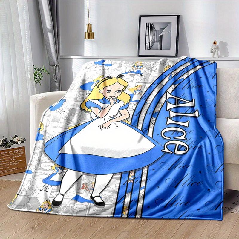 1pc. Alice in Wonderland Inspired Blue and White Blanket, Perfect for Home, Office, or Outdoor Use, Ideal Gift for Book Lovers and Fans of Classic Lit